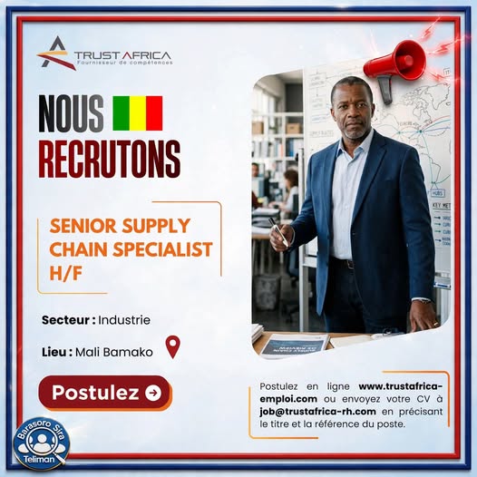 Offre d'emploi : un(e) Senior Supply Chain Specialist H/F pour le compte d'un acteur majeur du secteur Industriel chez Trust Africa