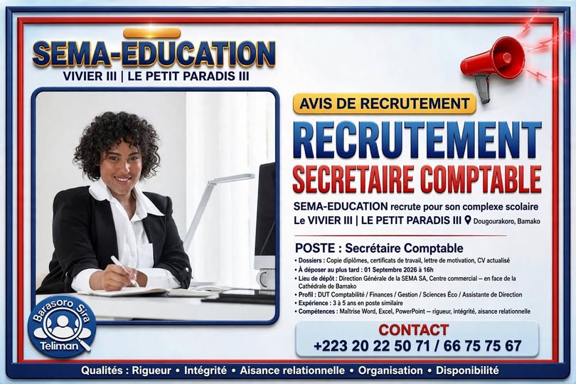 Offre d'emploi : 𝗦𝗘𝗖𝗥𝗘𝗧𝗔𝗜𝗥𝗘-𝗖𝗢𝗠𝗣𝗧𝗔𝗕𝗟𝗘 (𝗙/𝗛) chez 𝗦𝗘𝗠𝗔-𝗘𝗗𝗨𝗖𝗔𝗧𝗜𝗢𝗡