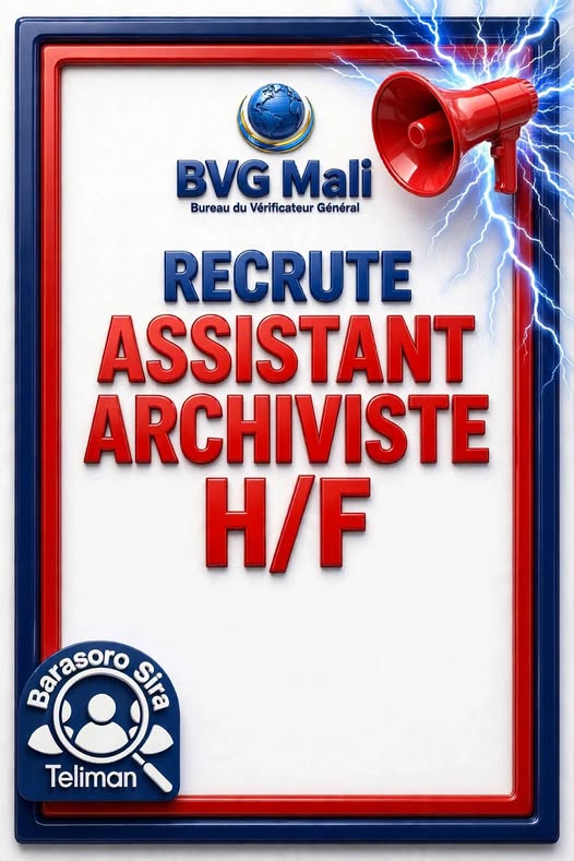 Offre d'emploi : 𝗔𝗦𝗦𝗜𝗦𝗧𝗔𝗡𝗧 𝗔𝗥𝗖𝗛𝗜𝗩𝗜𝗦𝗧𝗘 𝗛/𝗙 chez Le Bureau du Vérificateur Général (BVG)
