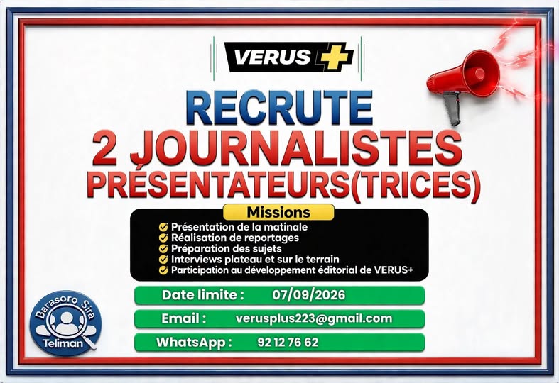 Offre d'emploi : 𝟮 𝗝𝗢𝗨𝗥𝗡𝗔𝗟𝗜𝗦𝗧𝗘𝗦 chez 𝗩𝗘𝗥𝗨𝗦+