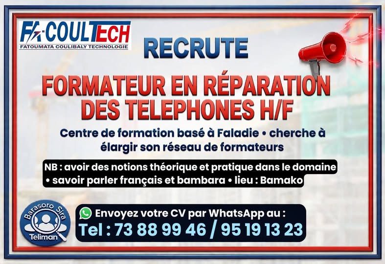 Offre d'emploi : formateur(trice) en réparation de téléphones 📱🔧 chez 𝗙𝗔-𝗖𝗢𝗨𝗟 𝗧𝗘𝗖𝗛