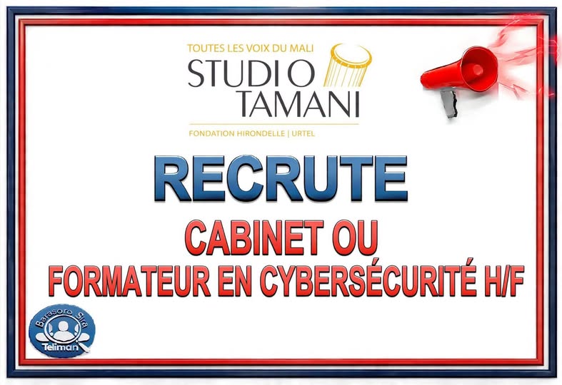 Offre d'emploi : 𝐂𝐘𝐁𝐄𝐑𝐒𝐄𝐂𝐔𝐑𝐈𝐓𝐄 chez  𝐒𝐓𝐔𝐃𝐈𝐎 𝐓𝐀𝐌𝐀𝐍𝐈