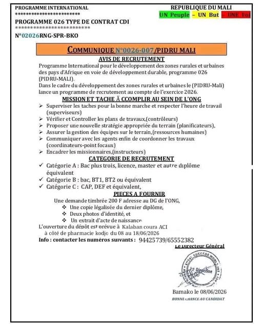 Offre d'emploi : Superviseur HSE chez ong